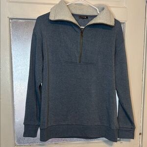 21 Main Blue Zip Up Pullover Sweater with Textured Knit Size Medium